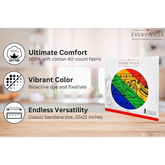 Womens Rainbow Cotton Bandana Large Cowgirl Imported Handkerchief Headband Scarf - Picture 2 of 7